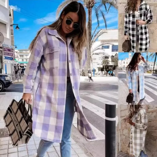 VARCAS  Long Casual Checkered Shirt Skirt